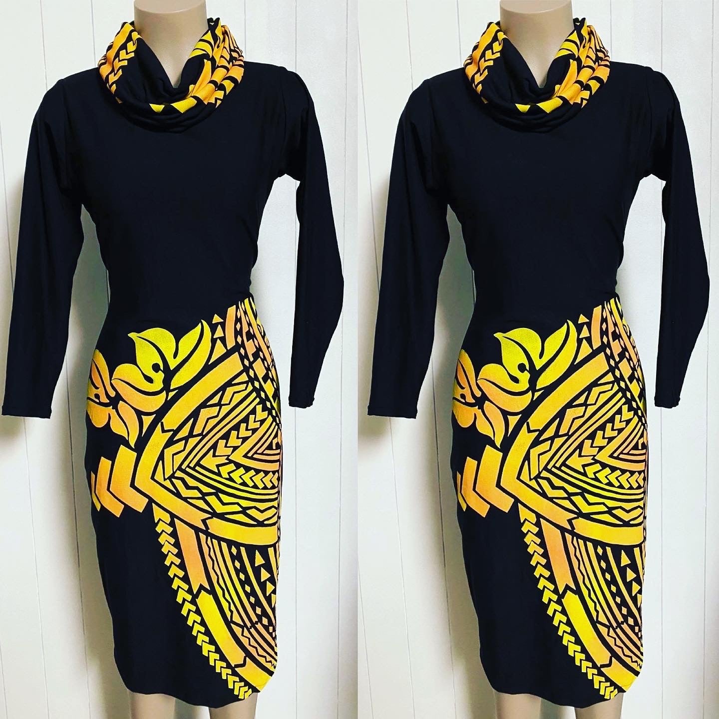 BODYCON TURTLENECK - Black/Yellow/Blue