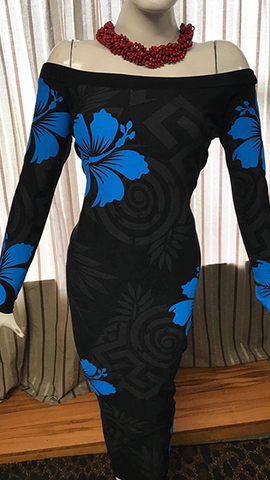 Leilani Dress- Metalic Black & Blue Print