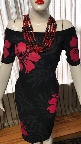 Leilani Dress- Metalic Black & Red Print